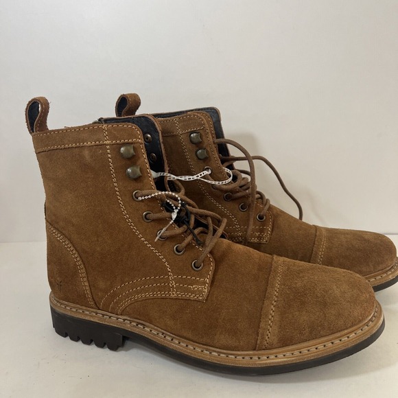 Frye Russell Mens Tan Leather Suede Cap Boots FR41606 Lace‎ Zip Up Sz 9 1/2 NEW main image 9